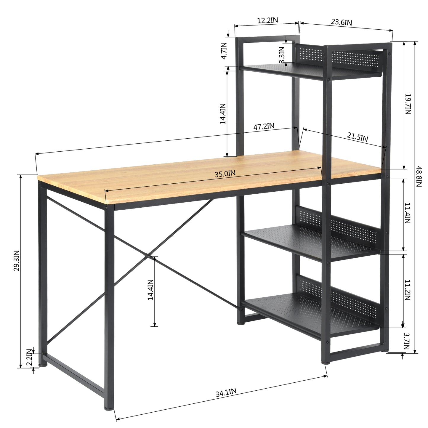 Computer Desk Writing Office Table with 4-Shelves Alaska