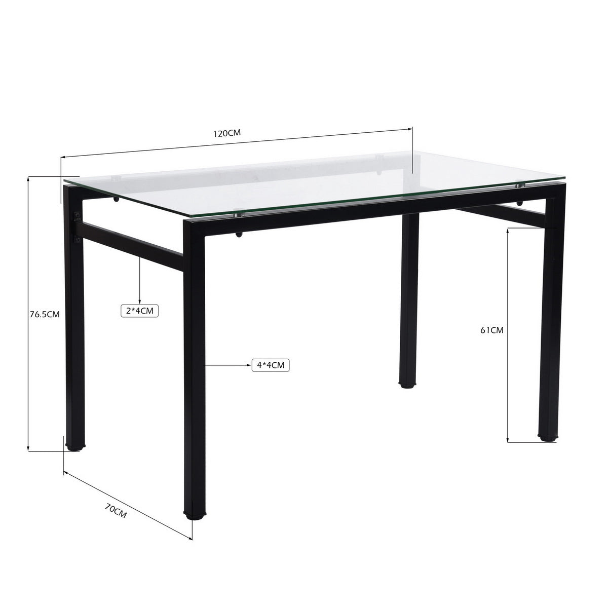 Modern Rectangular Glass Dining Table with Metal Frame Anda