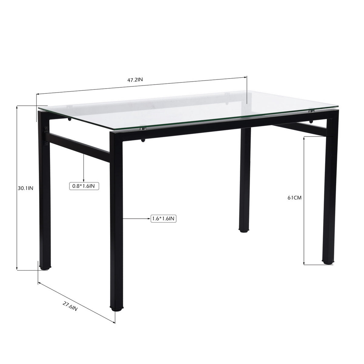 Modern Rectangular Glass Dining Table with Metal Frame Anda
