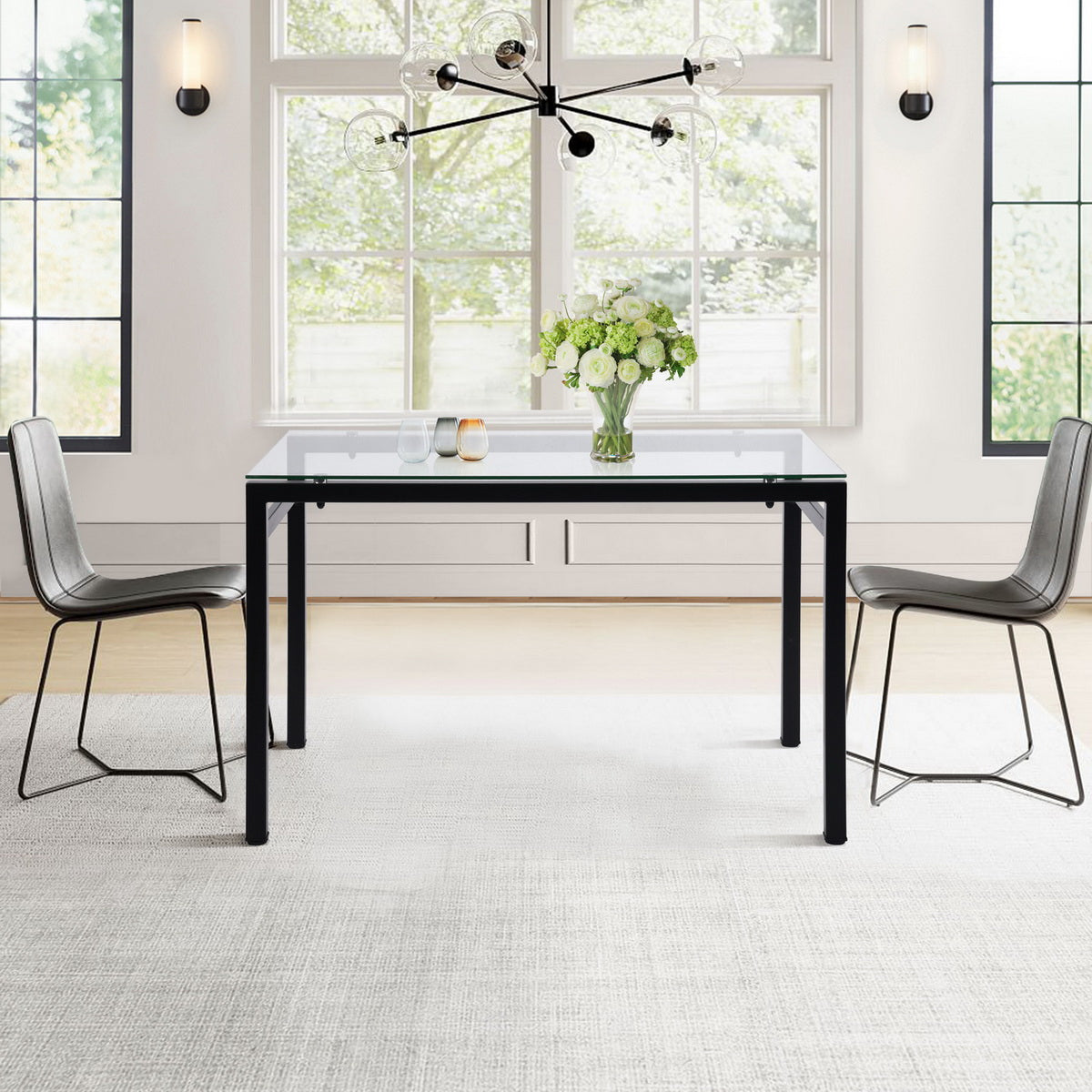 Modern Rectangular Glass Dining Table with Metal Frame Anda