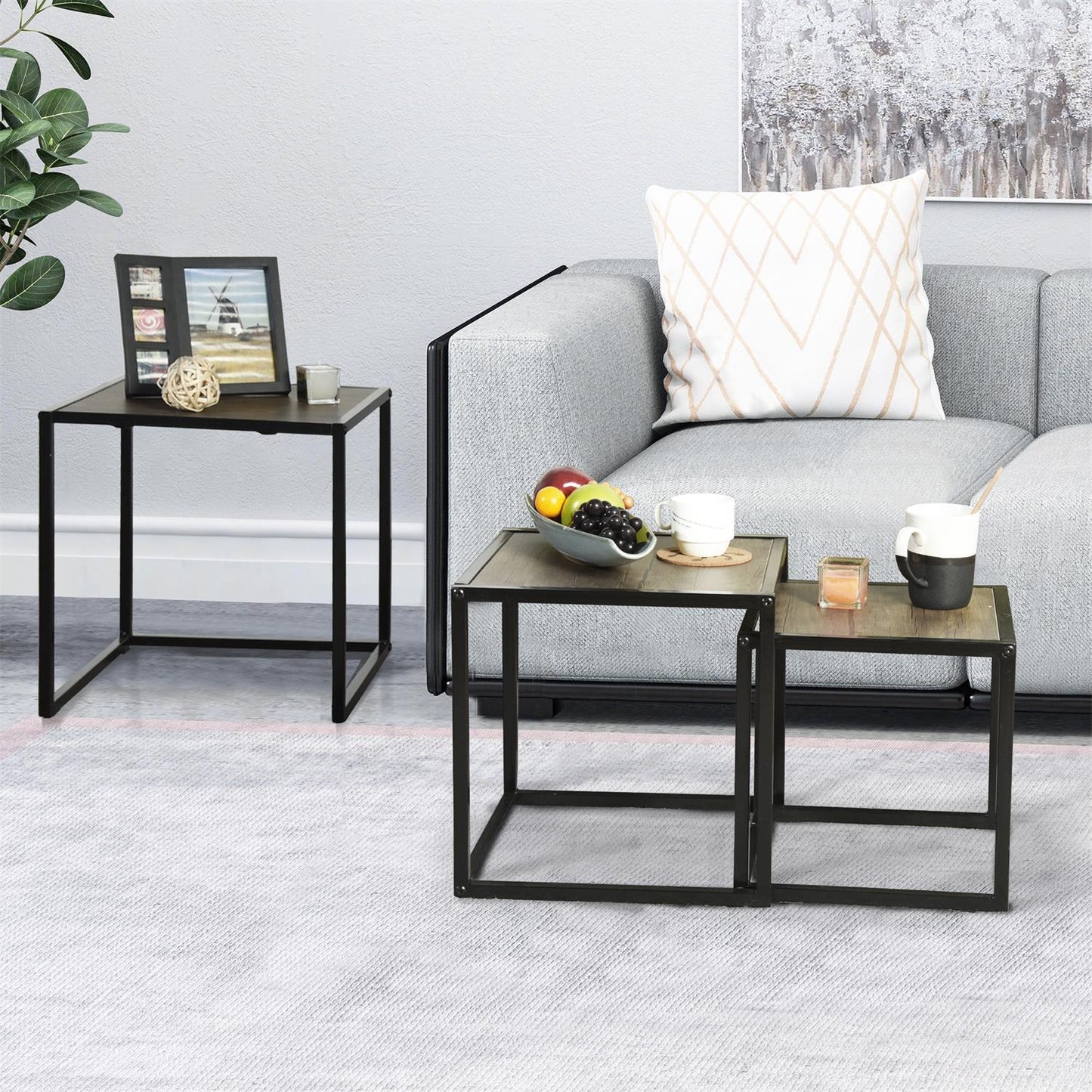Set of 3 Coffee Table Nesting Side Table Minimalism Avalong