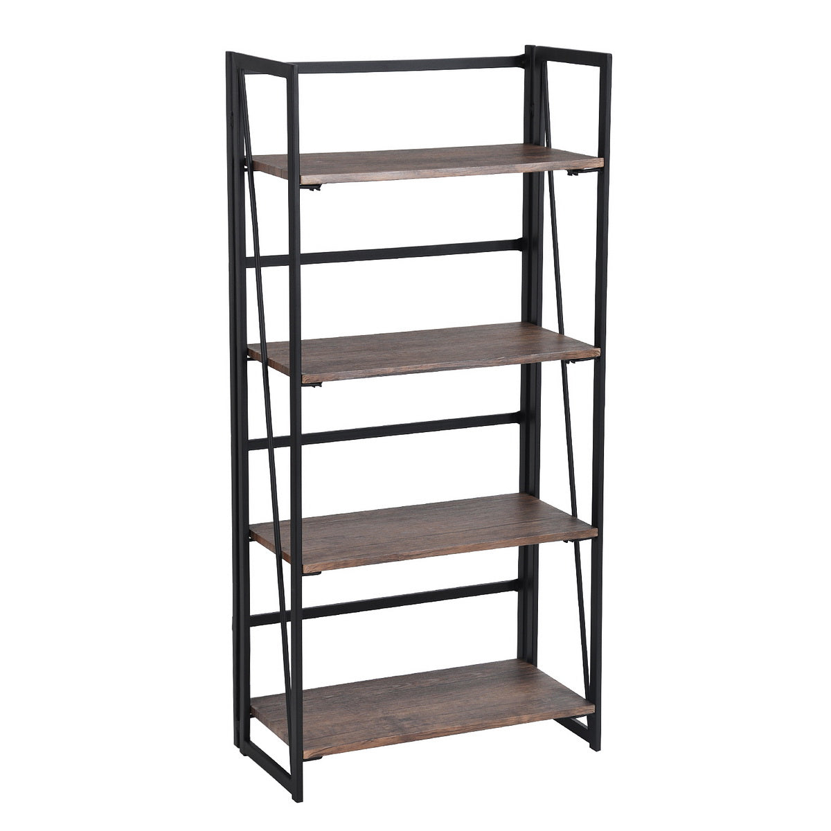 Folding Bookcase 4 Shelves Bookshelf Storage Organizer Backer