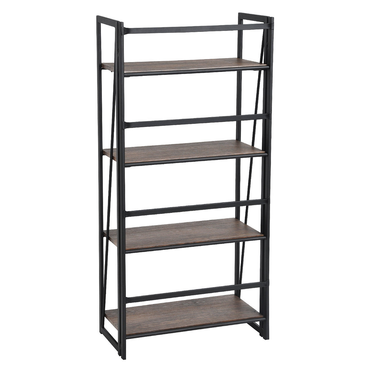 Folding Bookcase 4 Shelves Bookshelf Storage Organizer Backer