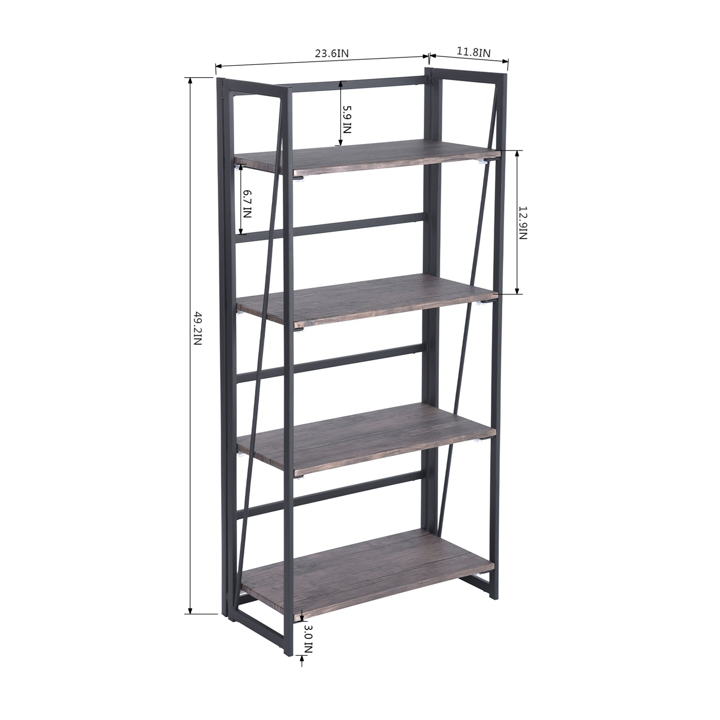 Folding Bookcase 4 Shelves Bookshelf Storage Organizer Backer