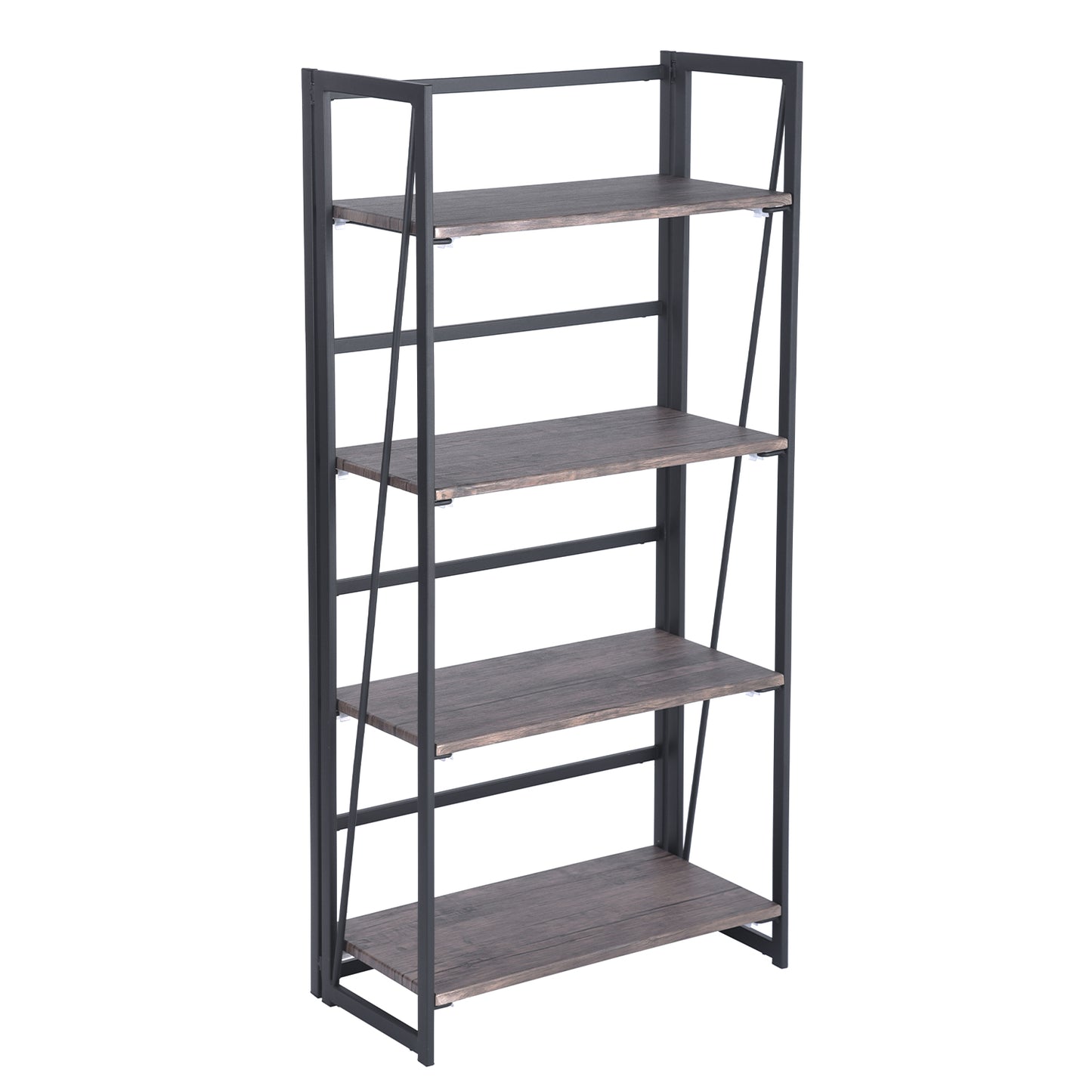 Folding Bookcase 4 Shelves Bookshelf Storage Organizer Backer