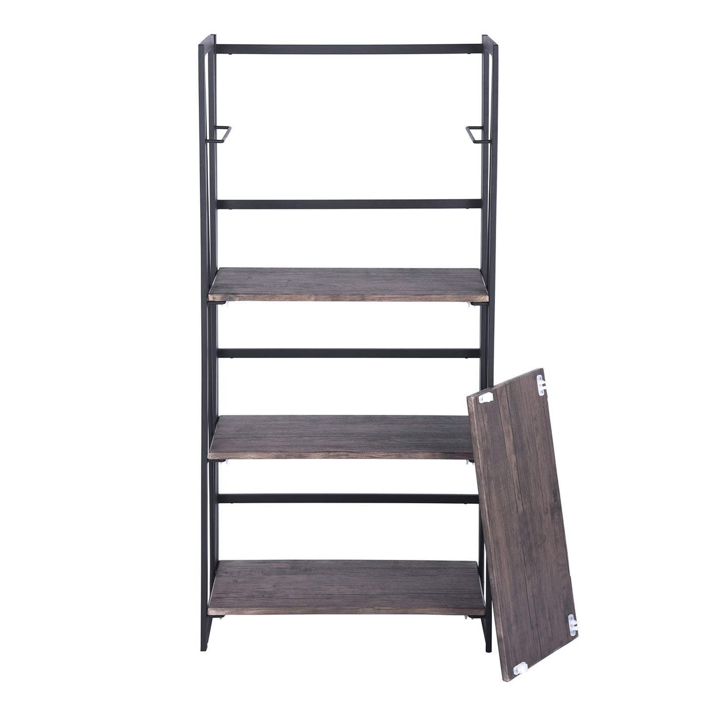 Folding Bookcase 4 Shelves Bookshelf Storage Organizer Backer