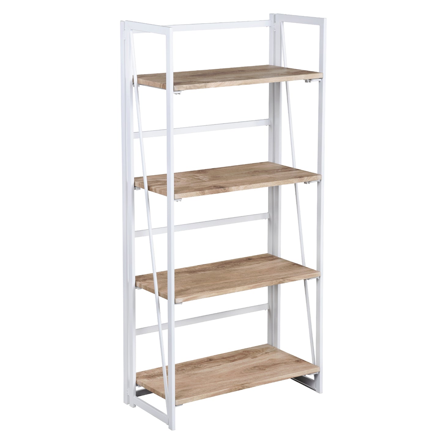 Folding Bookcase 4 Shelves Bookshelf Storage Organizer Backer