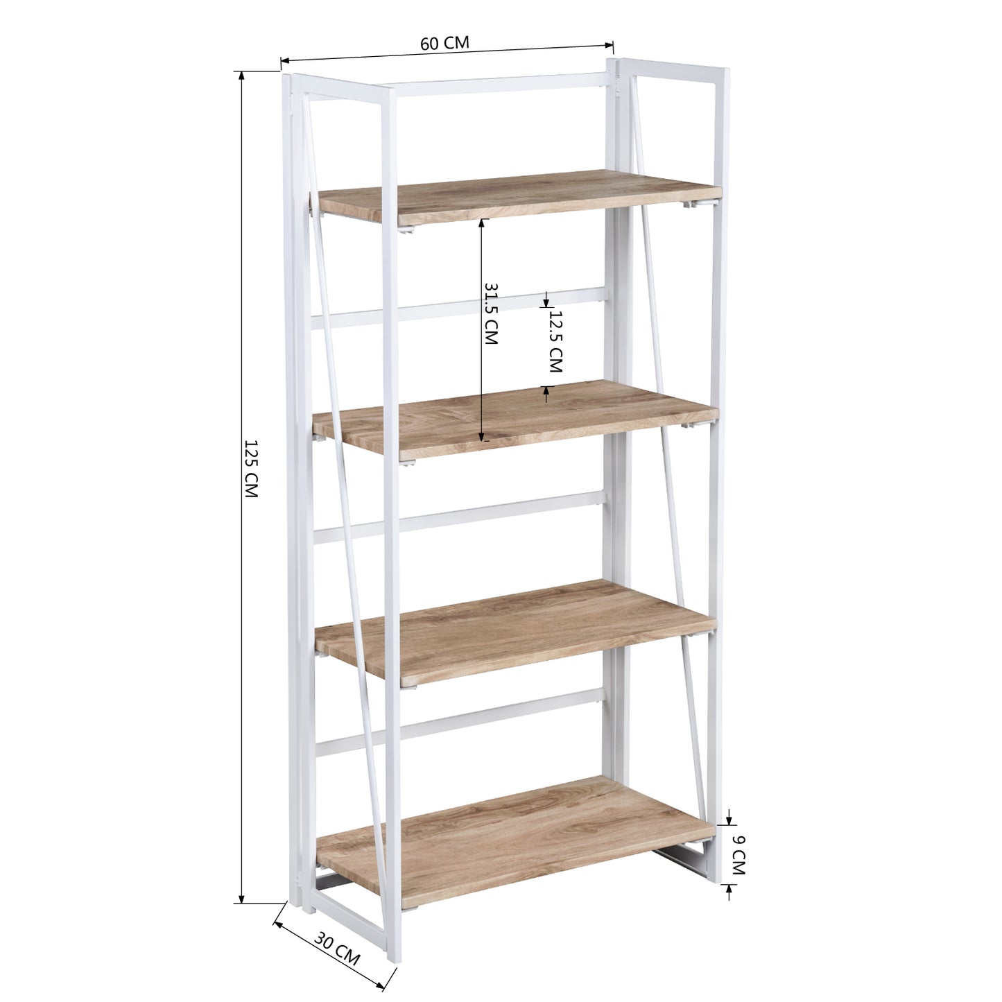 Folding Bookcase 4 Shelves Bookshelf Storage Organizer Backer