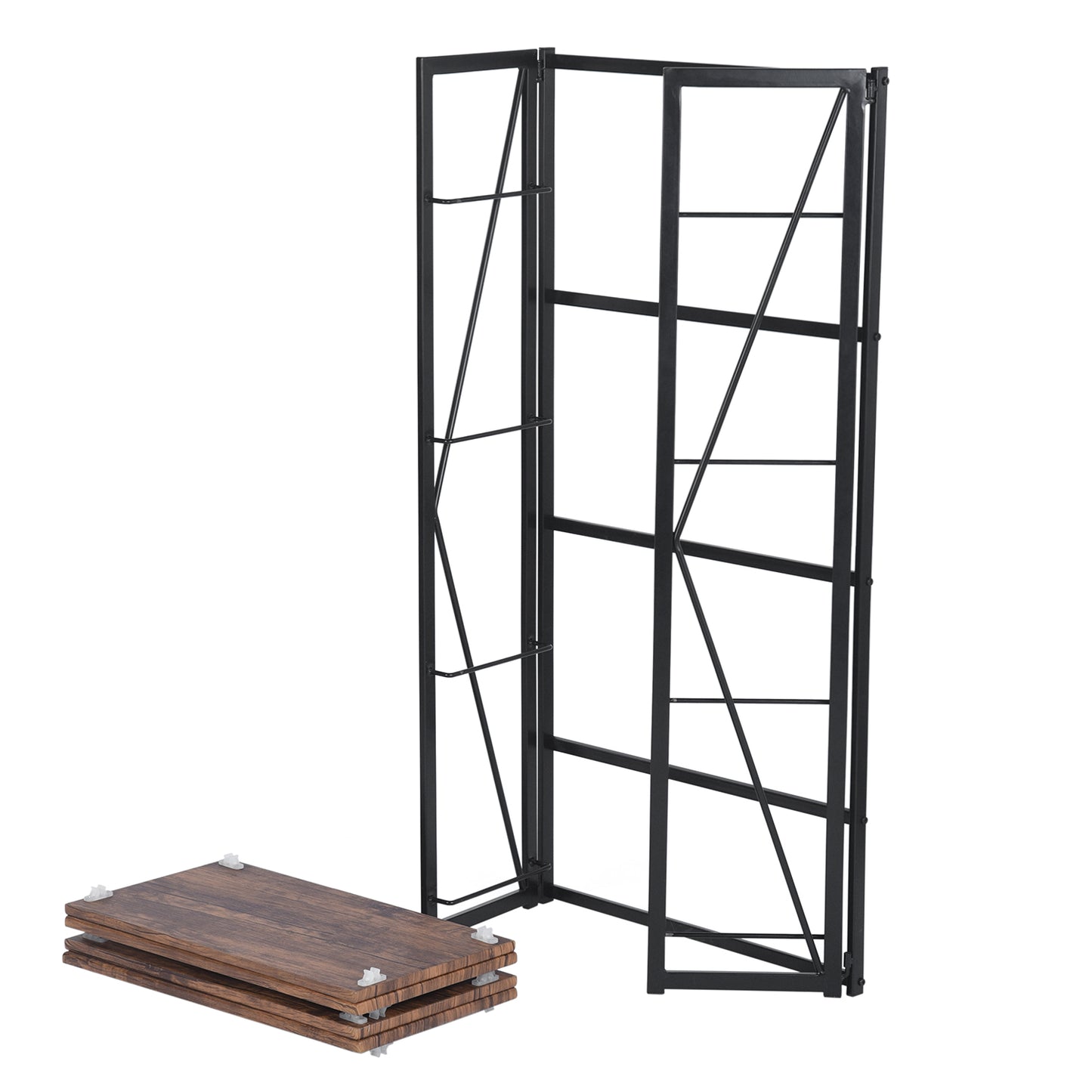 Folding Bookcase 4 Shelves Bookshelf Storage Organizer Backer