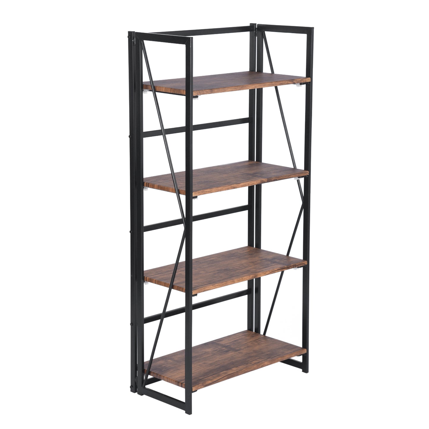 Folding Bookcase 4 Shelves Bookshelf Storage Organizer Backer