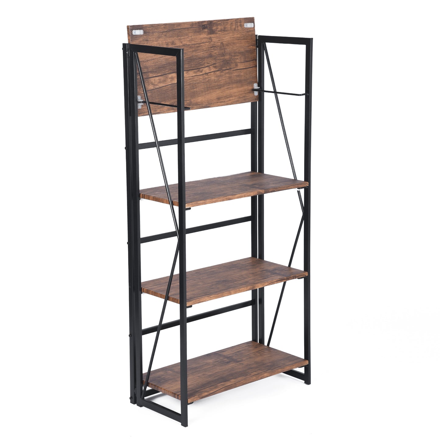 Folding Bookcase 4 Shelves Bookshelf Storage Organizer Backer