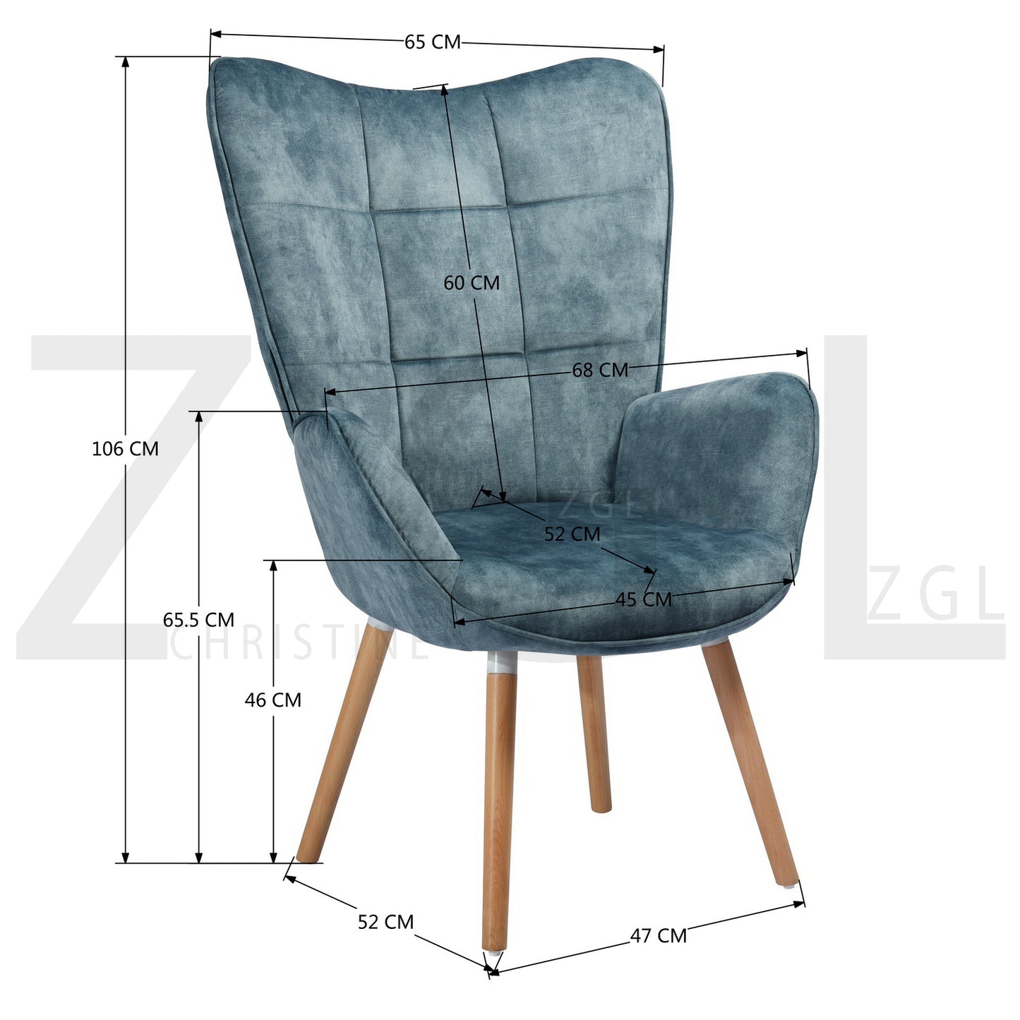 Velvet Accent Chair Modern Tufted Button Wingback Wooden Legs Bogdan