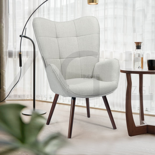 Fabric Accent Chair Modern Tufted Button Wingback Wooden Legs Bogdan