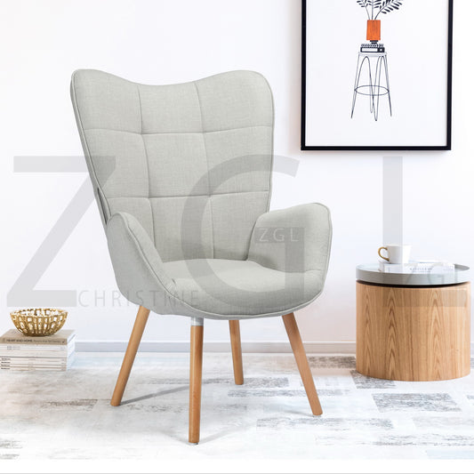 Fabric Accent Chair Modern Tufted Button Wingback Wooden Legs Bogdan
