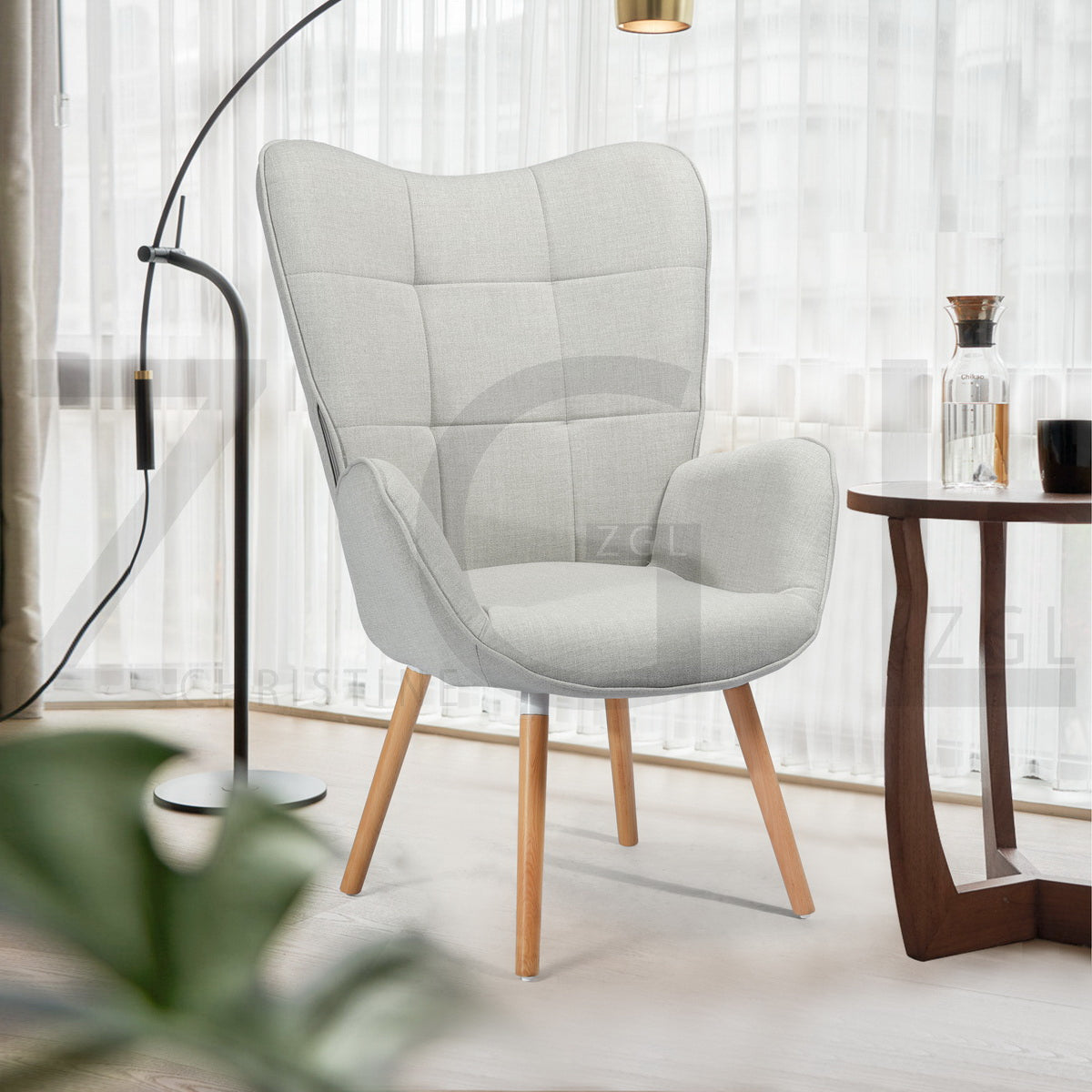 Fabric Accent Chair Modern Tufted Button Wingback Wooden Legs Bogdan