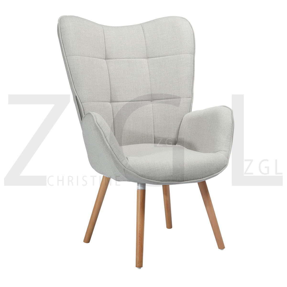 Fabric Accent Chair Modern Tufted Button Wingback Wooden Legs Bogdan