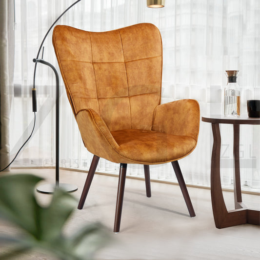 Fabric Accent Chair Modern Tufted Button Wingback Wooden Legs Bogdan