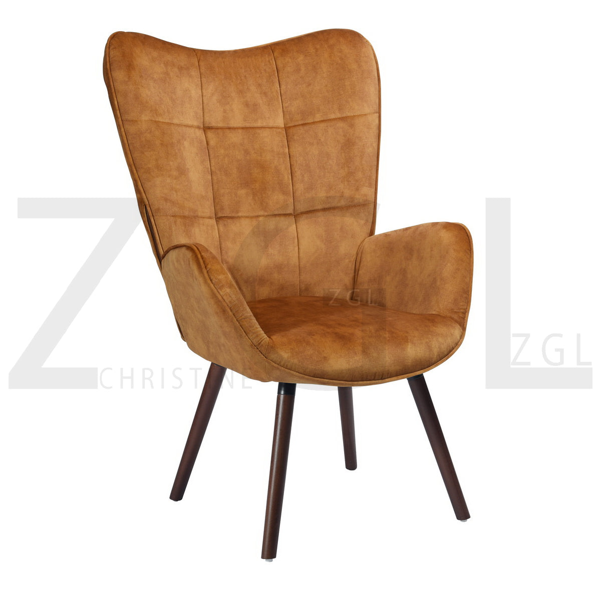 Fabric Accent Chair Modern Tufted Button Wingback Wooden Legs Bogdan
