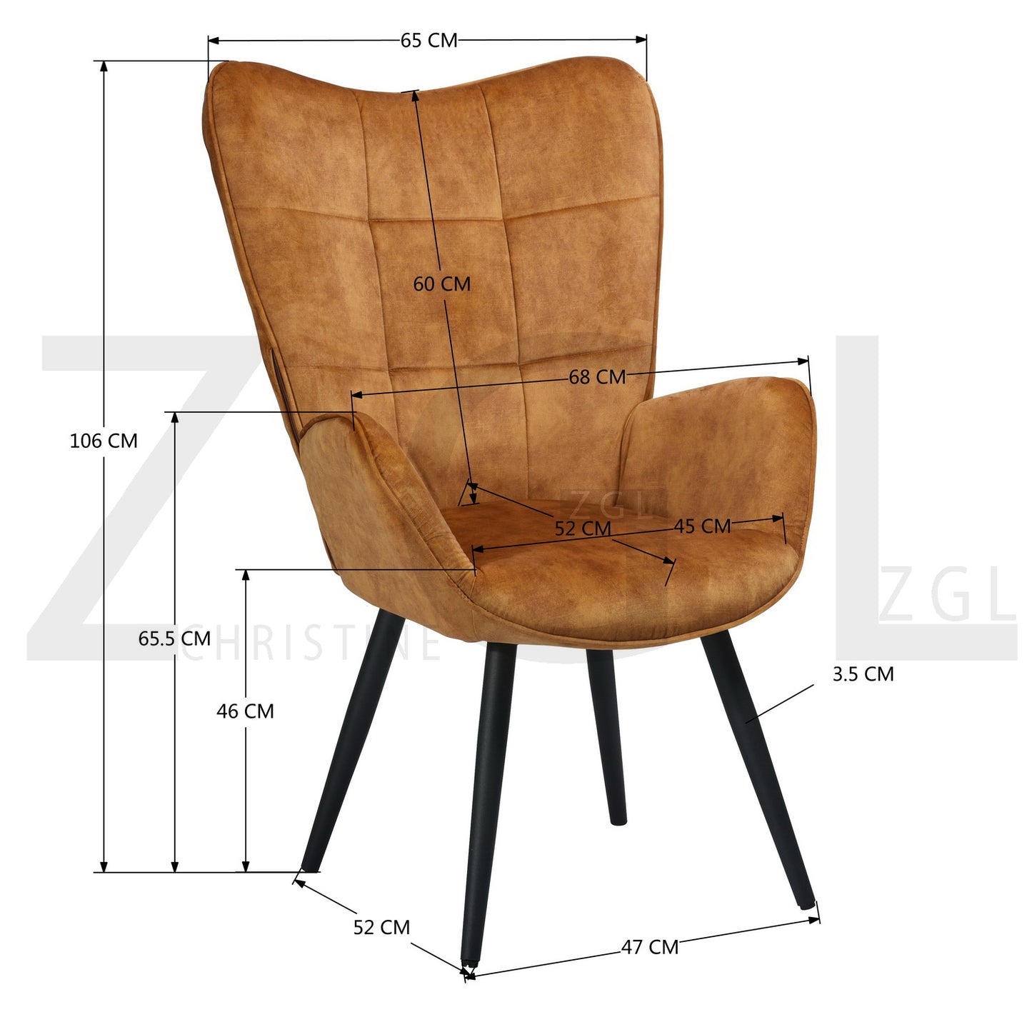 Fabric Accent Chair Modern Tufted Button Wingback Wooden Legs Bogdan