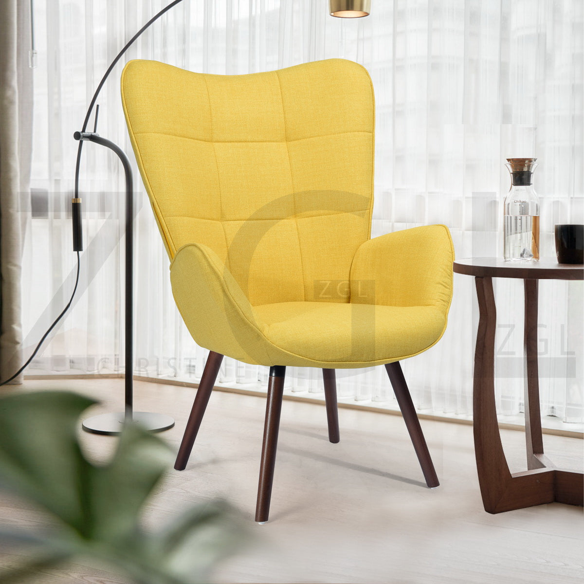 Fabric Accent Chair Modern Tufted Button Wingback Wooden Legs Bogdan