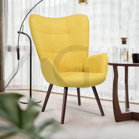 Fabric Accent Chair Modern Tufted Button Wingback Wooden Legs Bogdan