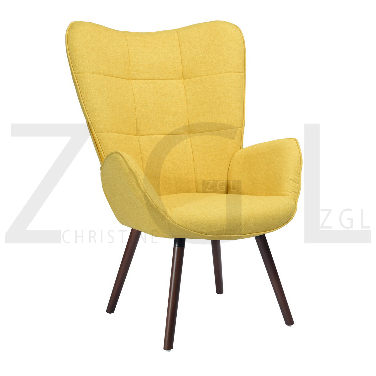 Fabric Accent Chair Modern Tufted Button Wingback Wooden Legs Bogdan