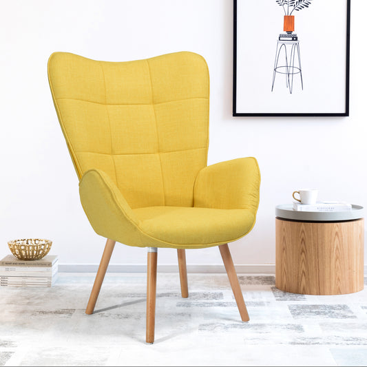 Fabric Accent Chair Modern Tufted Button Wingback Wooden Legs Bogdan