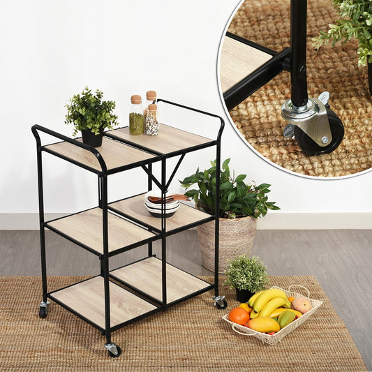 Folding Rolling Kitchen Trolley Serving Cart Bomfim