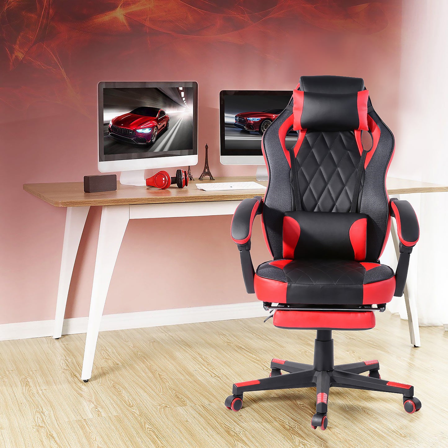 Gaming Chair Racing Office Chair Recliner Swivel Rocker with Headrest and Lumbar Pillow Burgendy