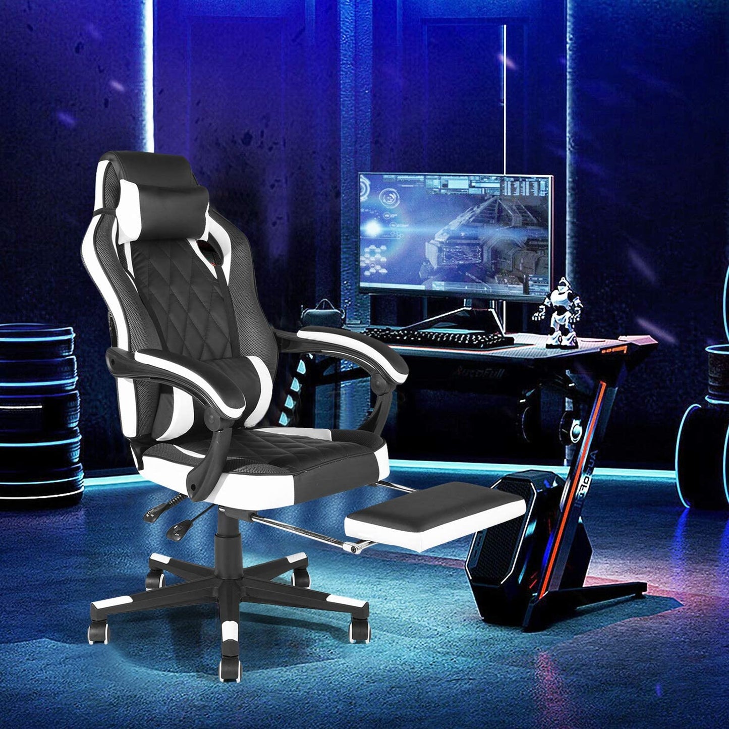 Gaming Chair Racing Office Chair Recliner Swivel Rocker with Headrest and Lumbar Pillow Burgendy