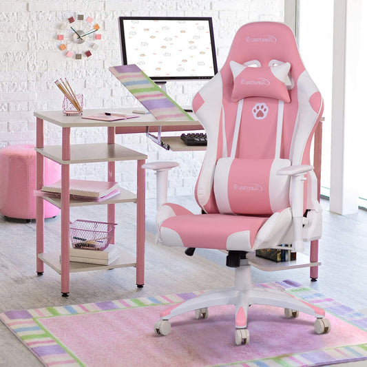 Gaming Chair Racing Office Chair Recliner Swivel Rocker with Headrest and Lumbar Pillow Chenille