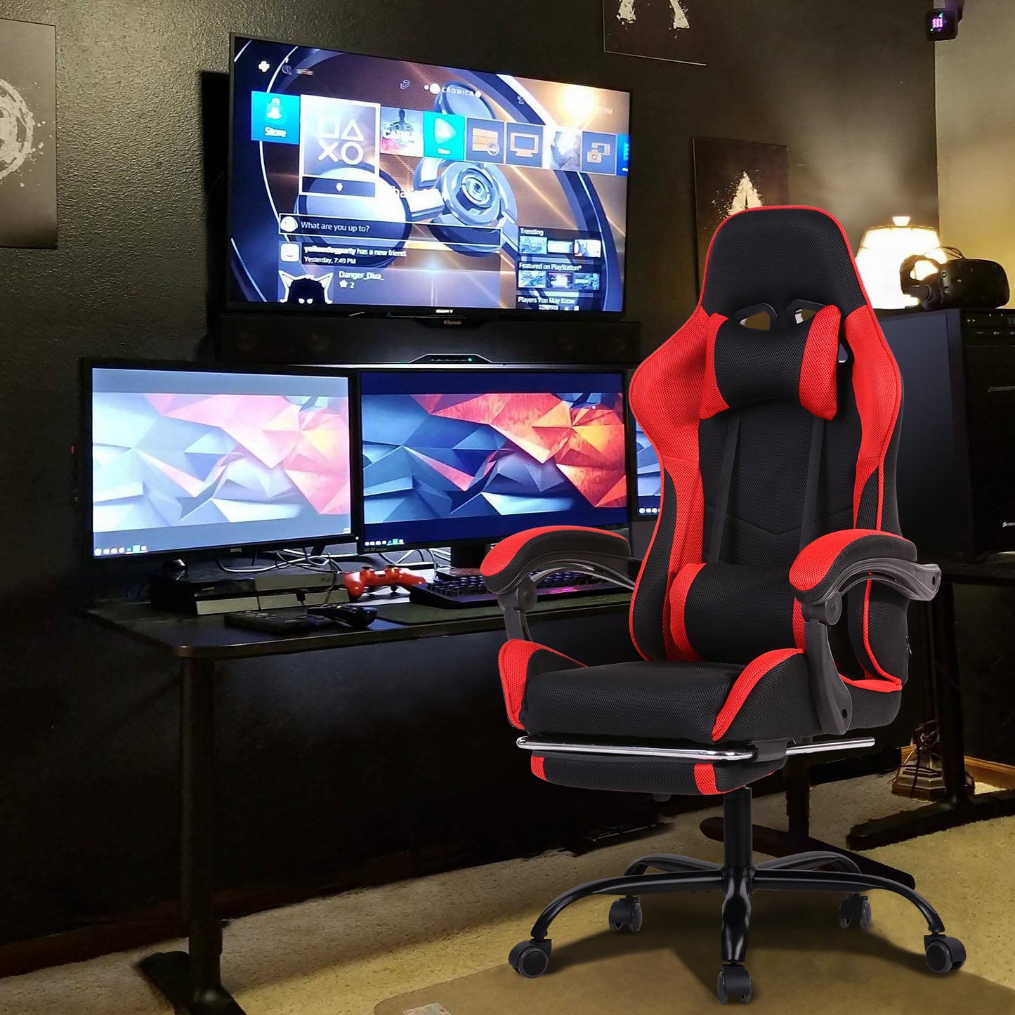 Gaming Chair Mesh Racing Office Chair Recliner Swivel Rocker with Headrest and Lumbar Pillow Chika