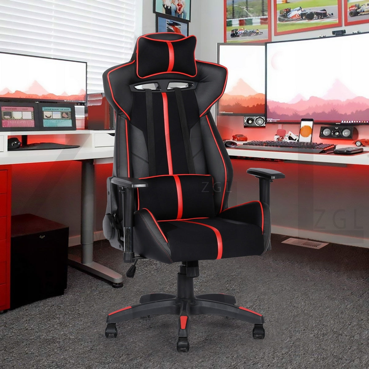 Gaming Chair Racing Office Chair Recliner Swivel Rocker PU  Cineraria