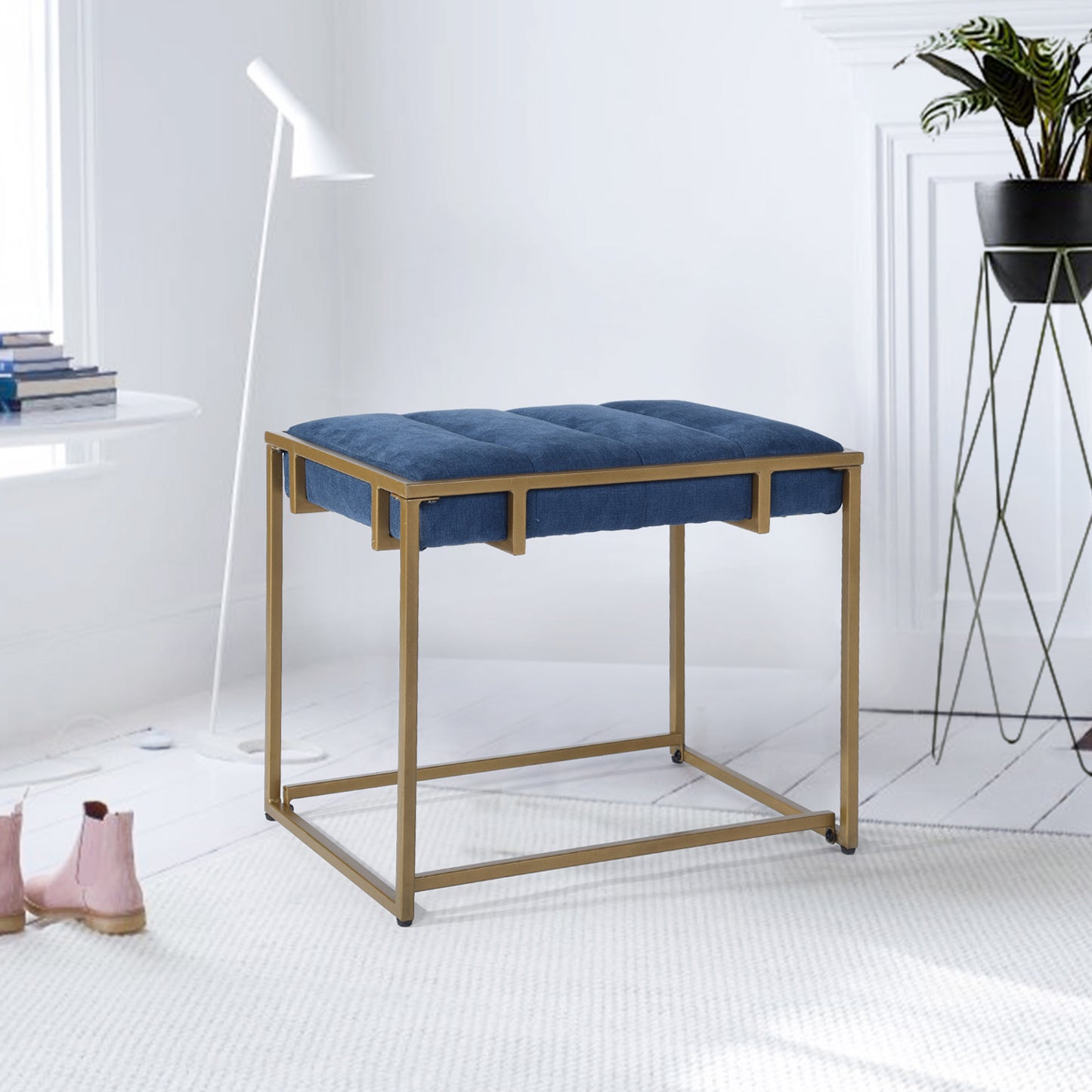 Ottoman Vanity Stool Footrest Stool Fabric Seat Cowan