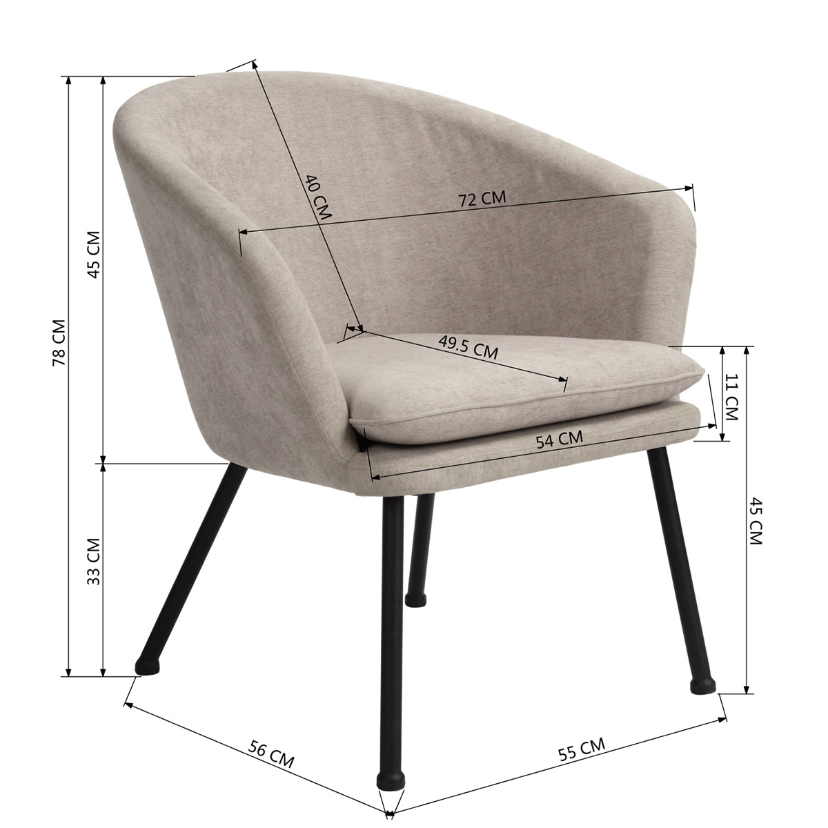 Accent Chair Fabric Upholstered Metal Legs Armrest Dining Chair Dixier