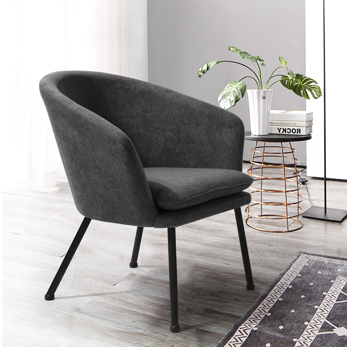 Accent Chair Fabric Upholstered Metal Legs Armrest Dining Chair Dixier