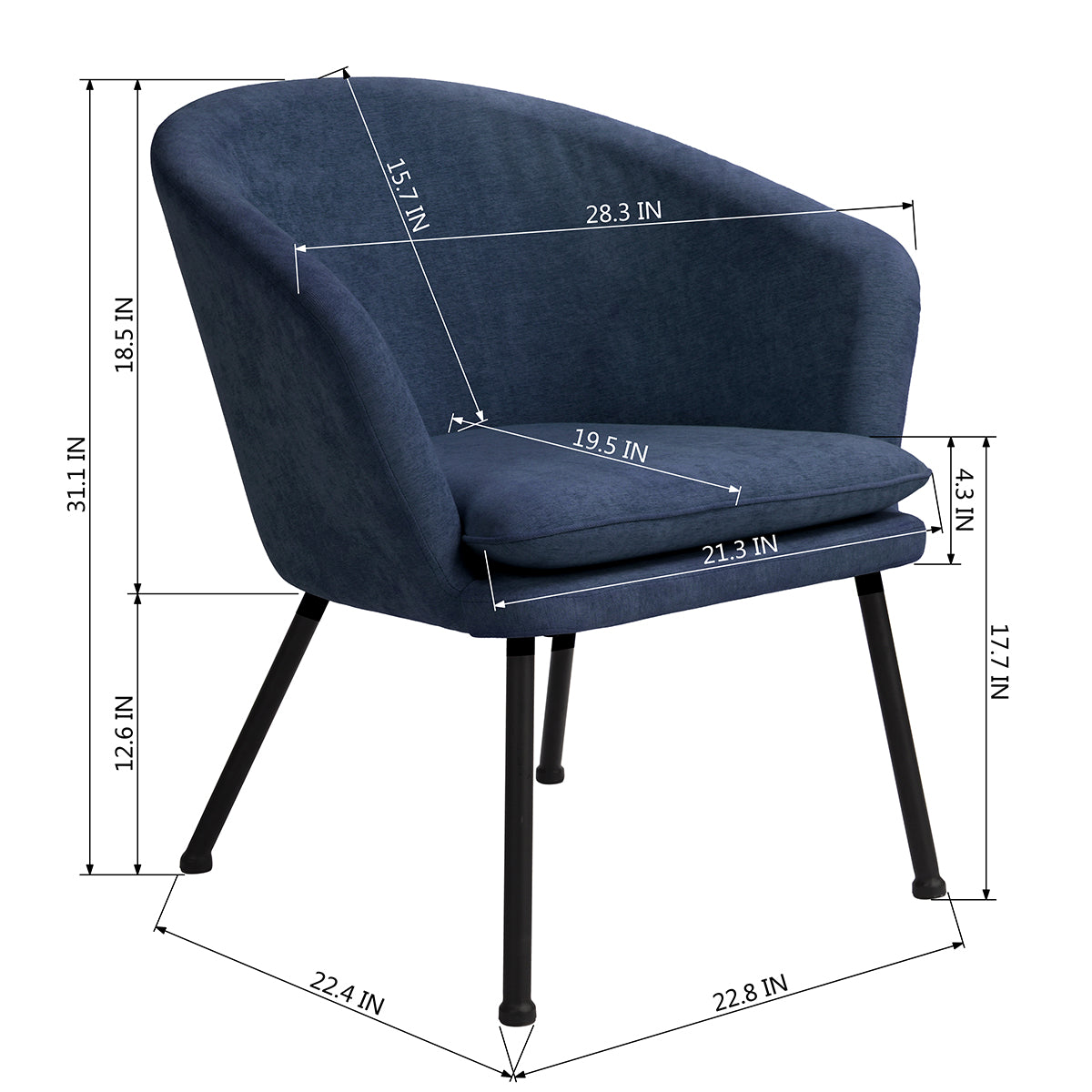 Accent Chair Fabric Upholstered Metal Legs Armrest Dining Chair Dixier