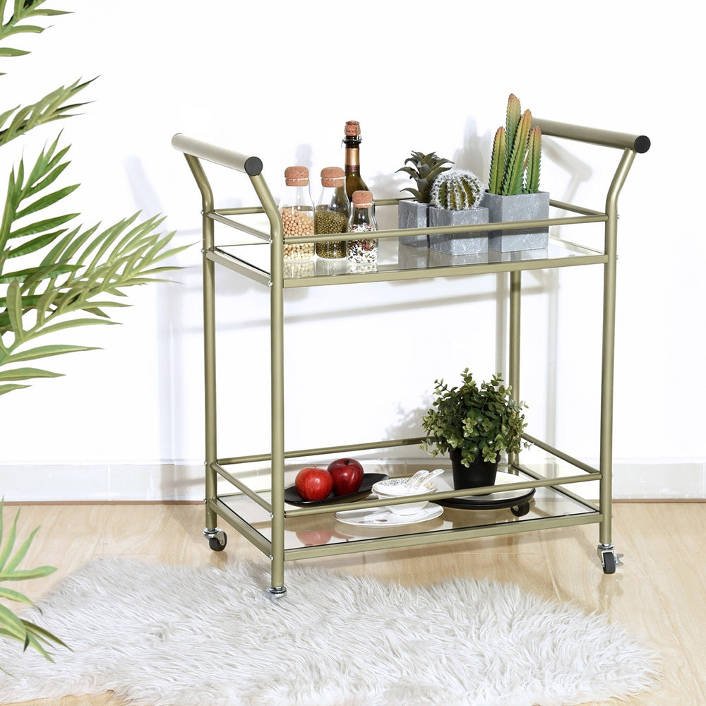 Rolling Glass Kitchen Trolley Serving Cart Don