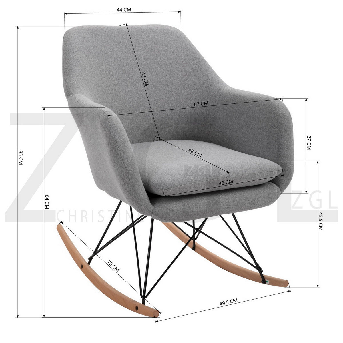 Rocking Accent Chair Fabric Velvet Wooden Legs Armrest Dottie