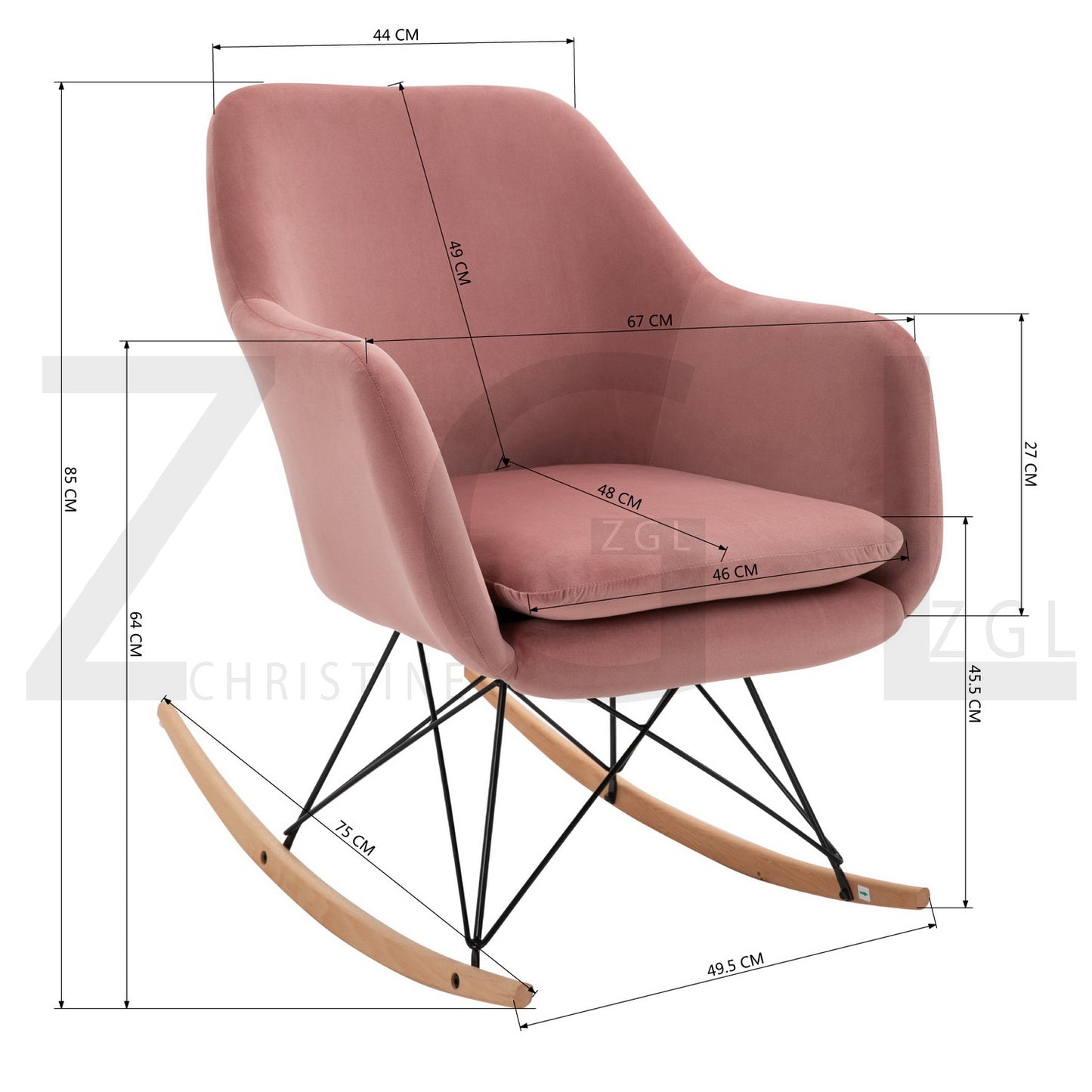 Rocking Accent Chair Fabric Velvet Wooden Legs Armrest Dottie