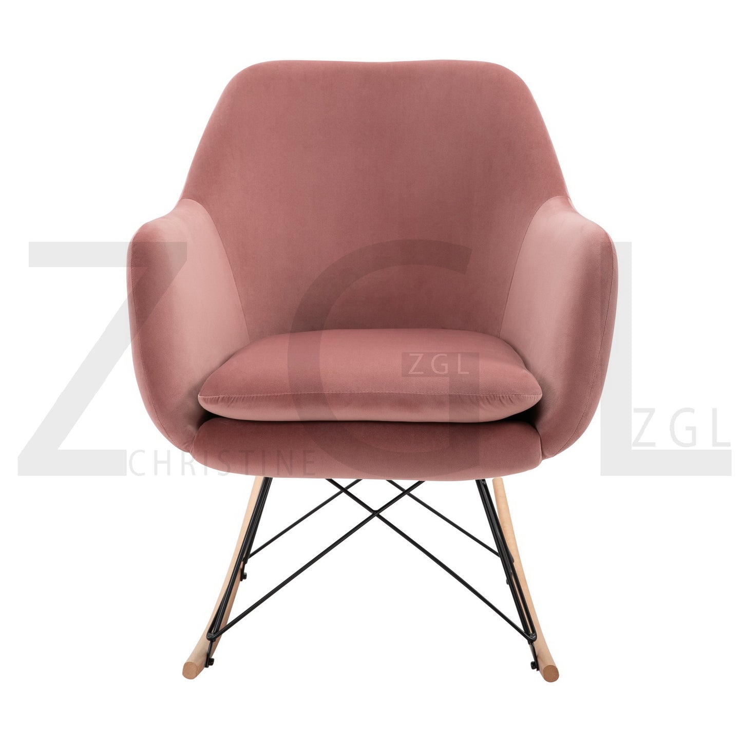 Rocking Accent Chair Fabric Velvet Wooden Legs Armrest Dottie