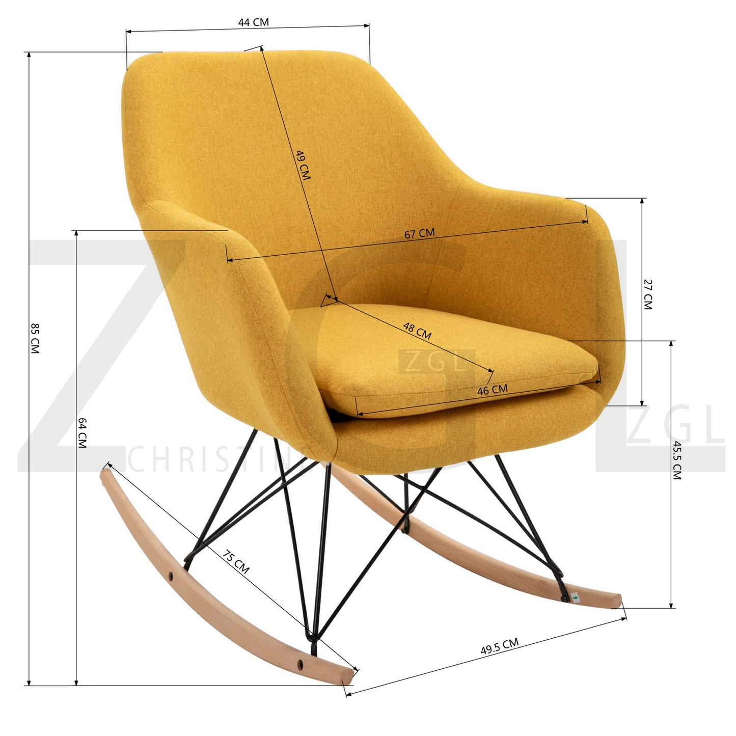 Rocking Accent Chair Fabric Velvet Wooden Legs Armrest Dottie