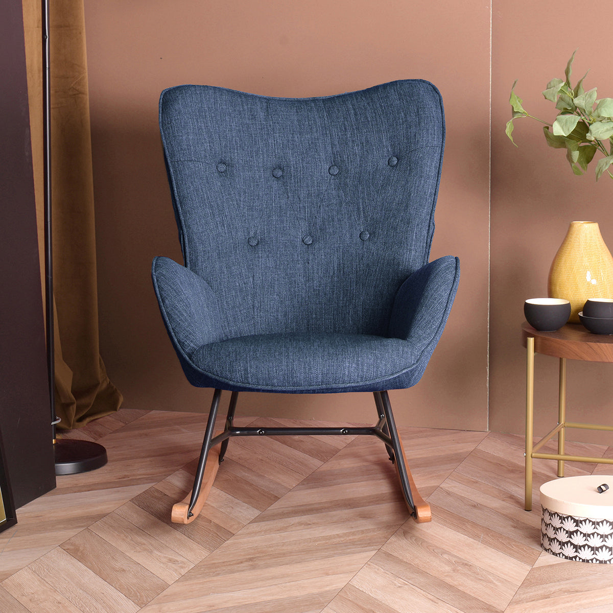 Rocking Accent Chair Fabric Velvet Wooden Legs Armrest Epping