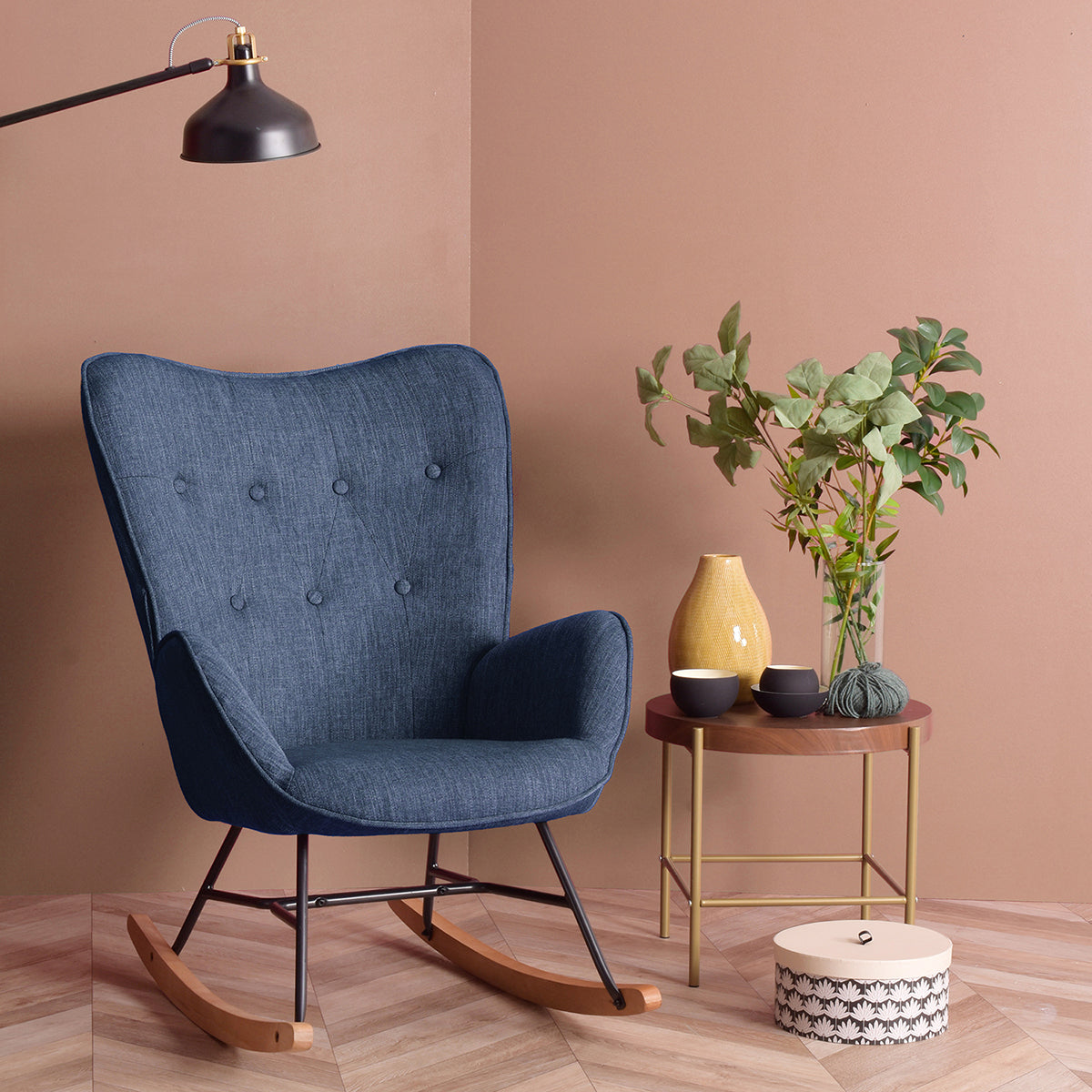 Rocking Accent Chair Fabric Velvet Wooden Legs Armrest Epping