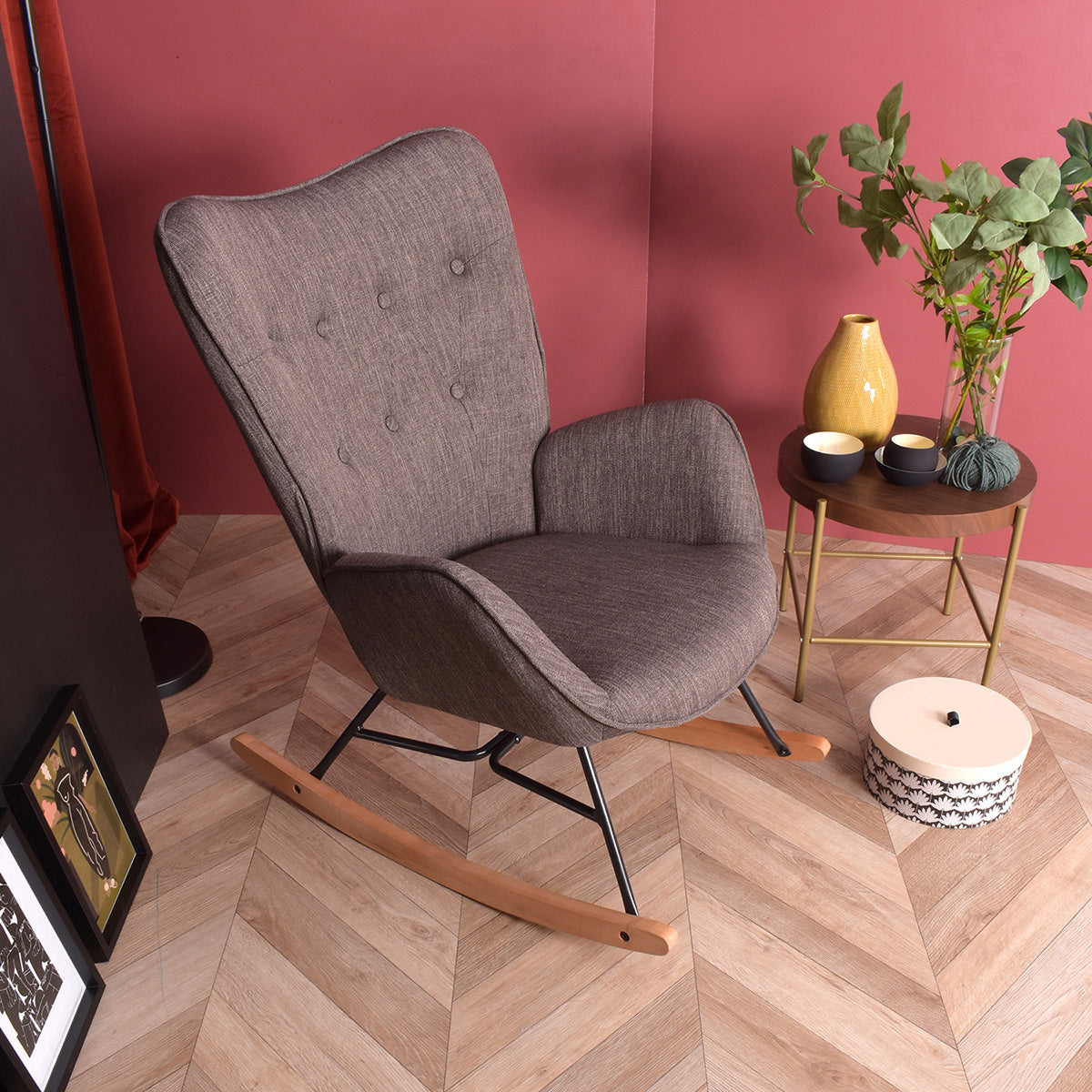 Rocking Accent Chair Fabric Velvet Wooden Legs Armrest Epping