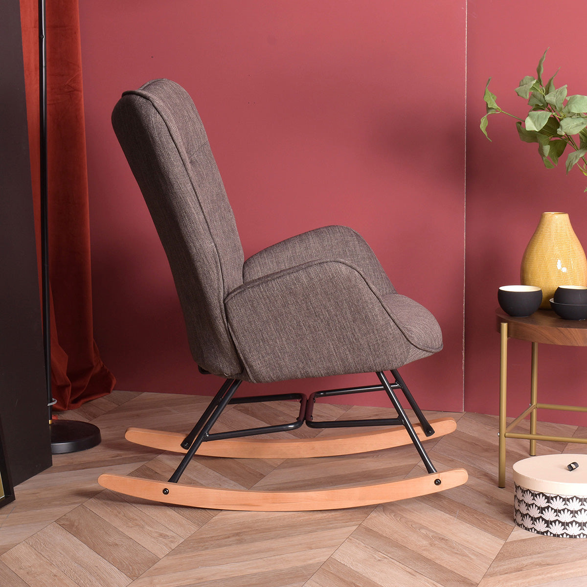 Rocking Accent Chair Fabric Velvet Wooden Legs Armrest Epping