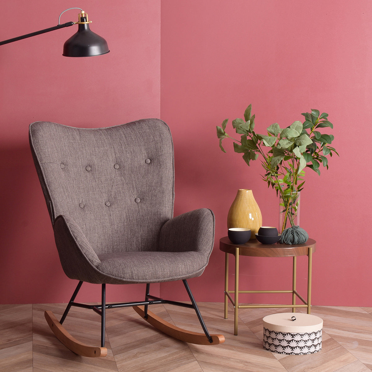 Rocking Accent Chair Fabric Velvet Wooden Legs Armrest Epping