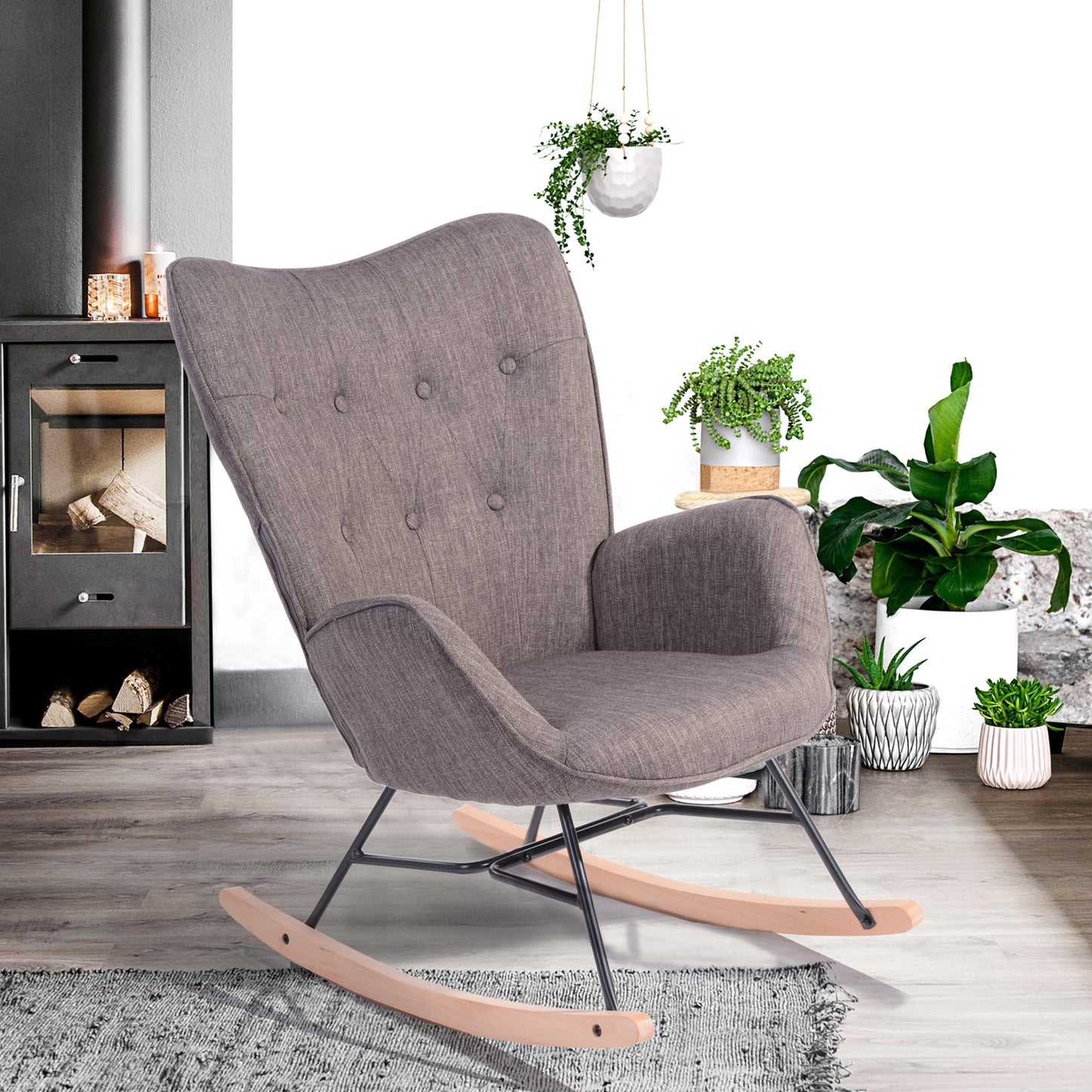 Rocking Accent Chair Fabric Velvet Wooden Legs Armrest Epping