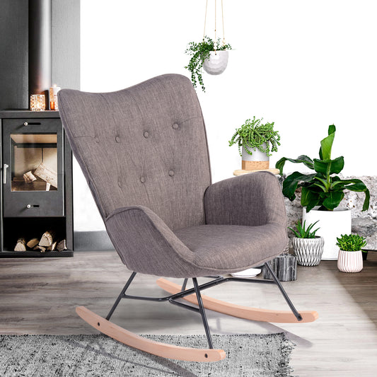 Rocking Accent Chair Fabric Velvet Wooden Legs Armrest Epping