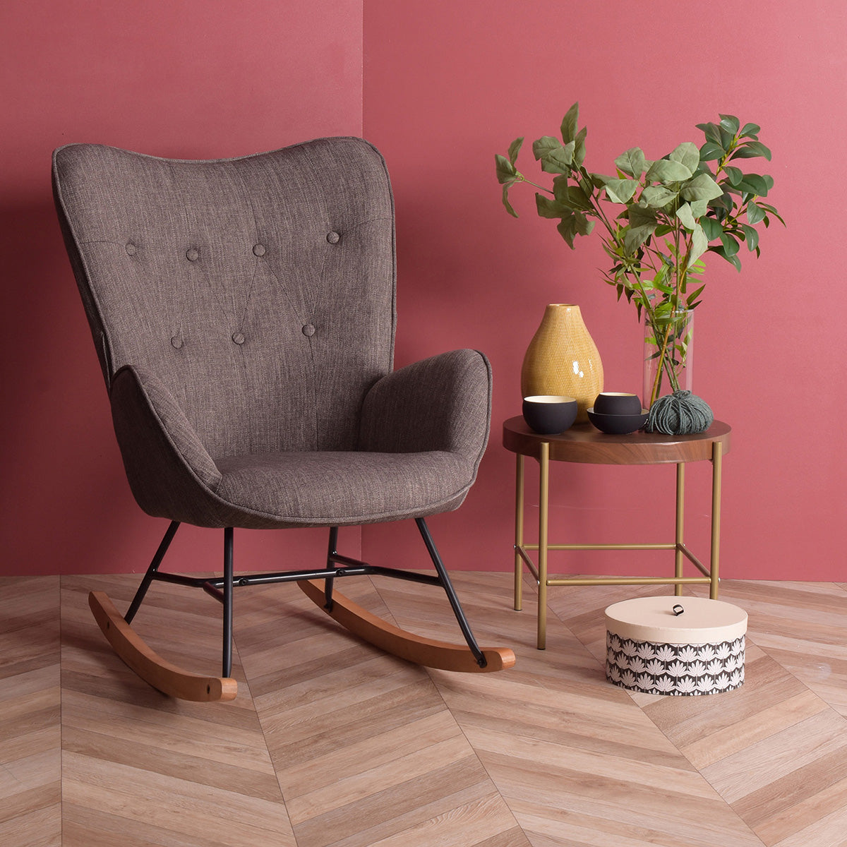 Rocking Accent Chair Fabric Velvet Wooden Legs Armrest Epping
